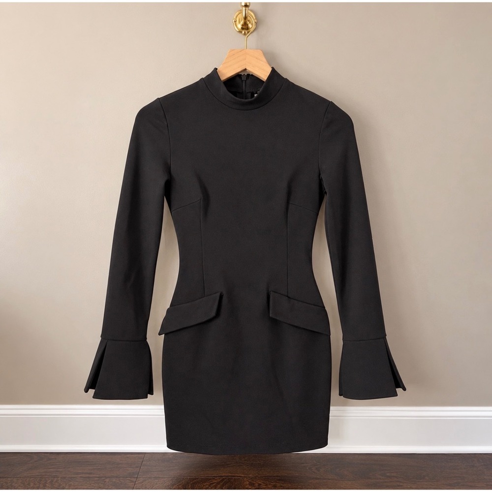 H&M Divided Black Mock Neck Flared Bell Sleeve Mini Dress XS P/N 1300851 2